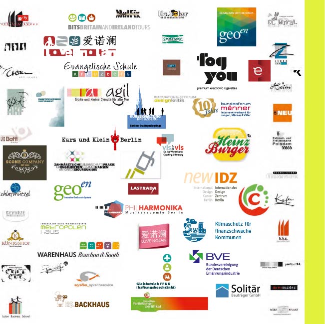 Screenshot mit einem Ausschnitt des Print Portfolios, viele verschiedene Logos.