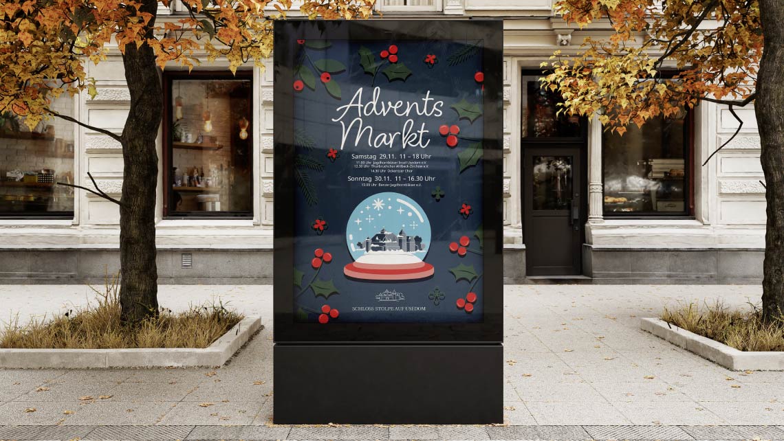 Plakat für den Adventsmarkt 2025 vom Schloss Stolpe