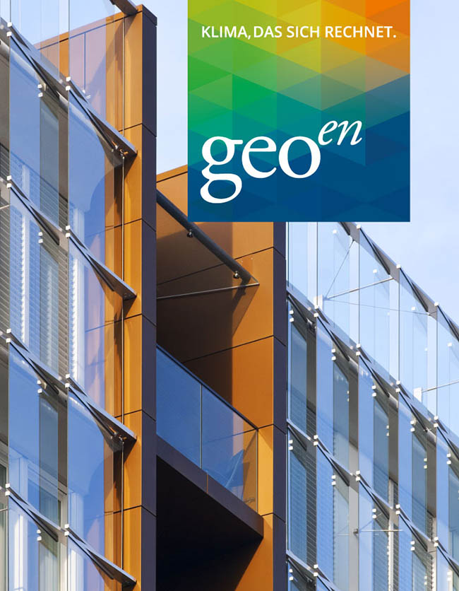 Haus im Hintergrund mit Logo von Geo en