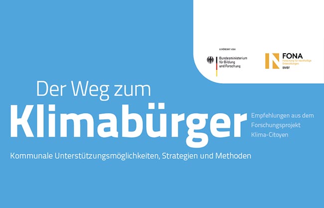 Schriftzug - Der Weg zum Klimabürger - auf hellblauen Hintergrund